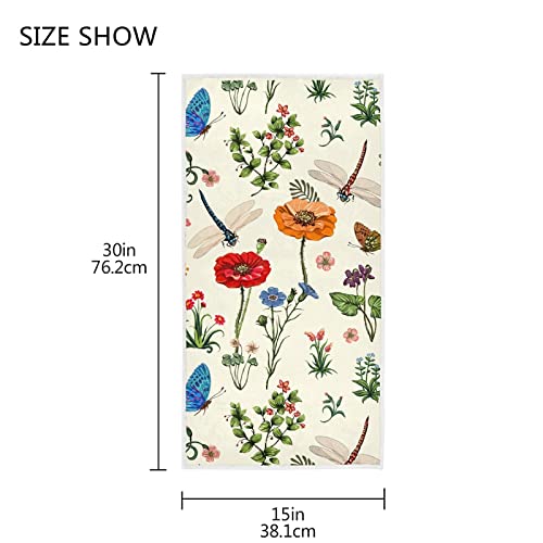 Summer Flowers Dragonfly Soft Hand Towels 30X15,Decorative Botanical Spring Floral Fingertip Kitchen Dish Towels Washcloth For Bathroom, Hotel, Gym And Spa #TOP2