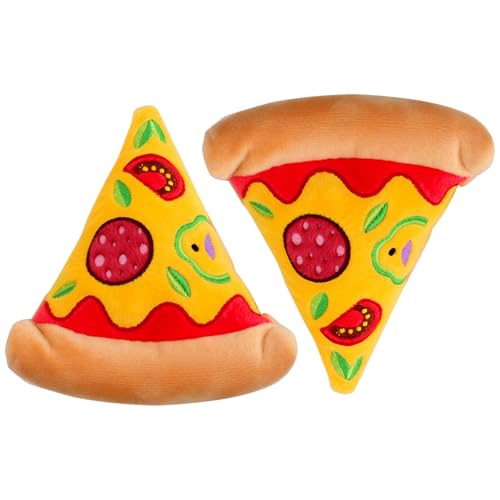 Toy Dog Pizza Shaped 2 Pcs, Plush Sound with Interactive, Fabric Soft Nylon, Dogs Medium Small for Great, Pizza Fun Design Slice