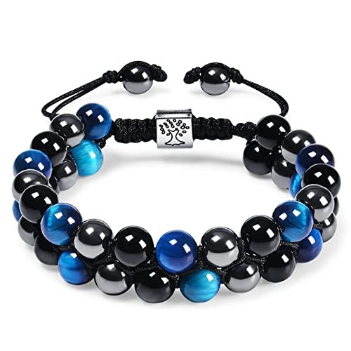 Bracelet homme agate rouge et pierre noire 8mm, cadeau idéal