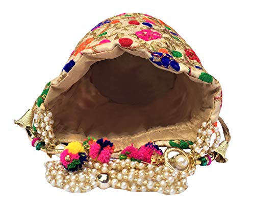 FILORA AILTINO Women's Rajasthani Silk Embroidery Ethnic Stylish Potli Bag (Multicolour)-Combo of 2 - Image 8