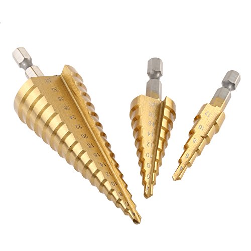 RUIMI Step Drill Bits Titanium Hex Straight Flute Centre Hole Cutter 3 pcs