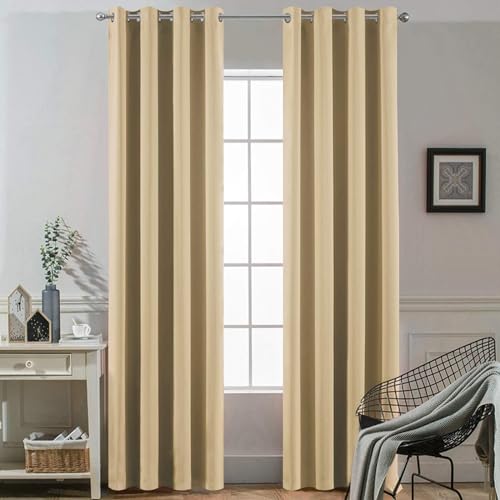 Yakamok Thermal Insulated Grommet Blackout Draperies/Drapes for Bedroom Window,Room Darkening Curtain Panels (2 Panels, W52 x L108 -Inch, Beige)