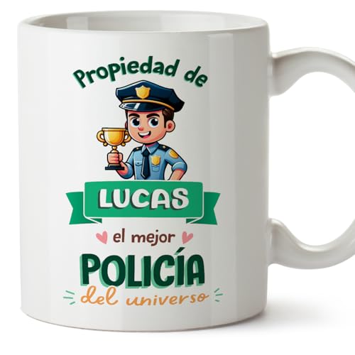 MUGFFINS Tazas Personalizadas para POLICÍA hombre - En Español - Propiedad de - 11 oz / 330 ml - Regalo Personalizable original y divertido