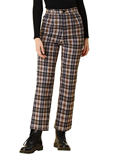 Allegra K Women's Plaid Pants High Waisted Vintage Tartan Checkered Cropped Casual Work Pants