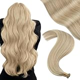 Youngsee 16inch Remy Itip Human Hair Extensions Pre Bonded Fusion Human Hair Ash Blonde Highlighted with Bleach Blonde Keratin Fusion Stick Tip Human Hair Extensions 50G