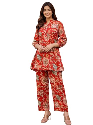 Image of Leriya Fashion Kurta Sets for Woman | Co ord Set for Women Stylish | Kurti Set for Woman | Short Kurti for Women | Kurtis | Ethnic Jaipuri Straight Kurta Set with Palazzo Pants | Salwar Suit for Party Outfits