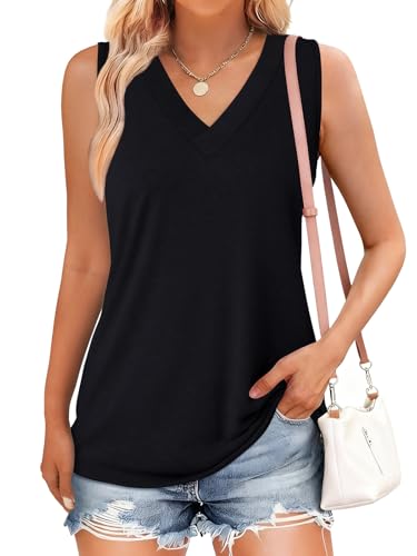 GKBK Womens Tank Top Loose Fit Summer Sleeveless Black Tops Dressy Casual Blouses V Neck T Shirts Layering Tee Shirts Black XL — view 2