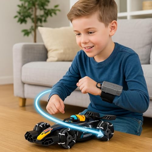 Image of Remote Control Stunt Smoke Car for Kids | Hand Gesture, LED Lights & Music 2.4Ghz 360 Rotation Fast Stunt Car | Rechargeable Off-Road Racing Toy Car for Kids & Adults
