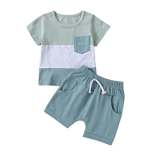 Image of fhutpw Baby Boys 2Pcs Summer Outfits Short Sleeve T-Shirt Tops Elastic Waistband Shorts Set Toddler Clothes
