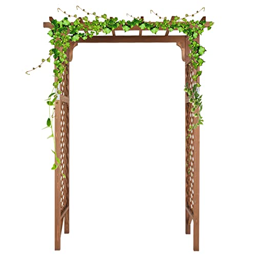 Outvita 7 Ft Wooden Garden Arbor Arch, Fir Wood Arbour Archway, Decorative Stand Trellis For Wedding Ceremony Decoration Plant Climbing Rose Vines Lawn Courtyard Brown #TOP1