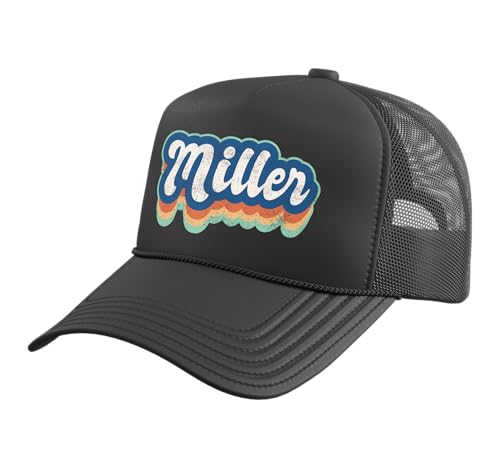 Miller First Name Boy Vintage Style 70s 80s Personalized Trucker Hat with Adjustable Mesh Back Black