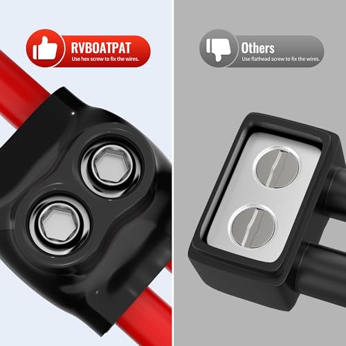 Image of RVBOATPAT Insulated Multi Tap Connector 3 /0-6 AWG 2 Port Aluminum Wire Connector Black Electrical Cable Connectors Dual Entry 7 /32 inch Allen Hex - 6 Pack