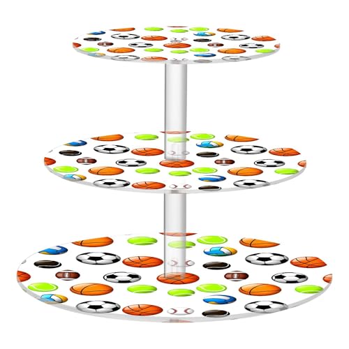 PYBUG Various Sports Balls 3 Tier Acrylic Cupcake Stands Tower,Dessert Table Display Set for Tea Party,Wedding,Birthday, Baby Shower
