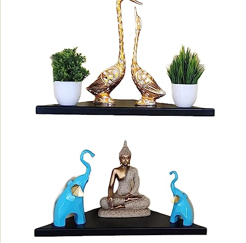 Image of OrganizeMee Corner Shelf For Wall,Bathroom Organizer,Shelves Decoration Items For Living Room Bedroom corner,Long Life Than Wood,Glass Self Decor Show Pieces floating shelfs Home Bedroom Rack,Kitchen Corners Organizers,1YR Warranty:Black Set of 1