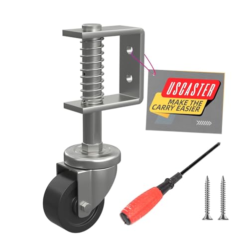 Uscaster Gate Wheel 2inch Gate Caster for Wooden Gate 80lbs Capacity 360 Degree Rotation Solid Rubber Tire Spring-Loaded Gate Wheels with Screws & Screwdriver