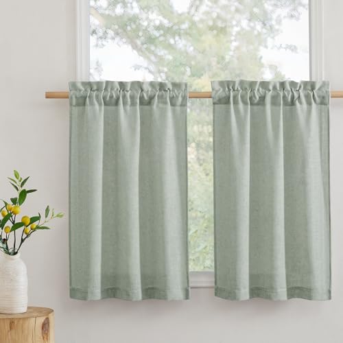 RYB HOME Cafe Curtains 24 Inch for Kitchen Bathroom Small Window Decor