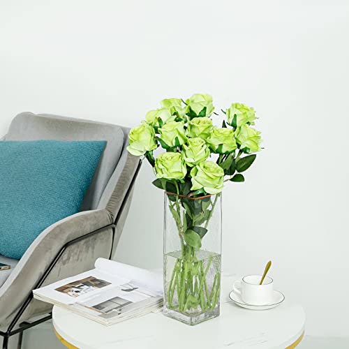 Hawesome 12PCS Artificial Silk Flowers Realistic Roses Bouquet Long Stem for Home Wedding Decoration Party (Green) - Thumbnail 6