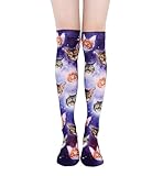Benefeet Funny Novelty Knee High Socks - Galaxy Cat Pattern, Soft, Ultrathin, Cute, Cosplay Stockings for Cat Lovers, Space Cats