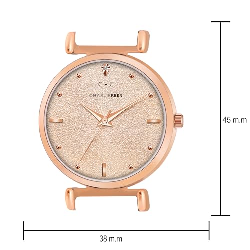 Image of CHARLIEKEEN Women's Analog Watch with Rose Gold Case, Silicone Band, Textured Dial, Crystal Markers