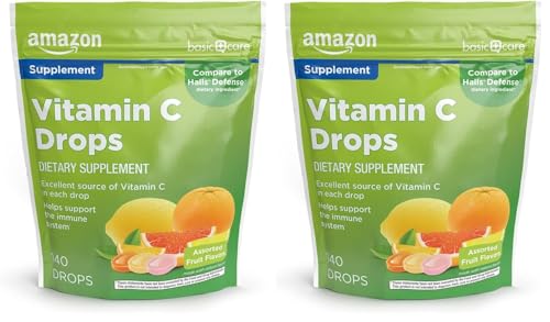 Amazon Basic Care Vitamin C Supplement Drops, Lemon, Orange & Grapefruit, 140 Count (Previously SoundHealth) (Pack of 2)