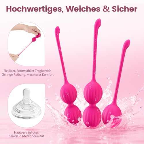 FIDECH Liebeskugeln Beckenbodentrainer für Frau, Medizinische Silikon Kegel Balls für effektives Training der Vaginalmuskulatur und fördert Blasenkontrolle, 3 Vibrationskugeln Sex Spielzeug Set, Rot