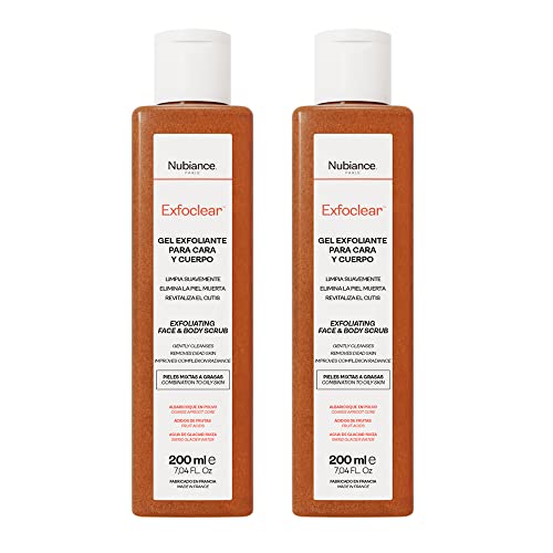 NUBIANCE - Exfoclear® Gel esfoliante corporal - esfoliação facial e esfoliação corpo com ácidos de fruta. Gel de limpeza facial pele oleosa ou seca anti-ponto preto. Body Scrub. (Exfoclear 400 ml)