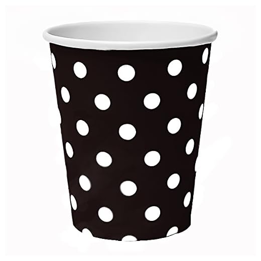50 vasos desechables de 230 ml, diseño de lunares, color negro, para bebidas, aperitivos, bebidas calientes y frías (negro)