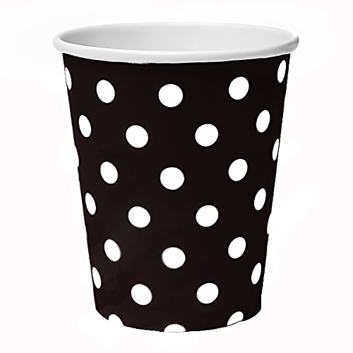 BlueBD 50 x Vasos 230 ML Dots Negro, Vasos de Papel, Vasos Desechables para Bebidas Aperitivos Bebidas Calientes y Frías (Negro)
