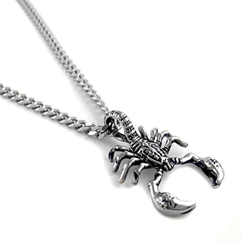 Men's Large Heavy Stainless Steel Pendant Necklace Silver Black Scorpion King Fleur De Lis Cross Punk Rock Biker (curb)