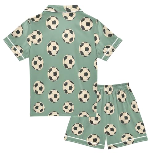 ALAZA Soccer Football Green Lovely Satin Pajamas Set Short Sleeve Button Down Sleepwear Summer Pjs 2 Piece2