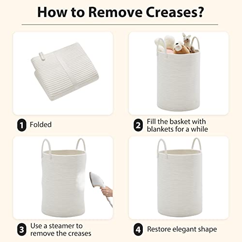 Fiona'S Magic White Woven Rope Laundry Basket, 58L Tall Laundry Basket For Blanket Storage, Large Baby Nursery Hamper For Laundry thumb #5