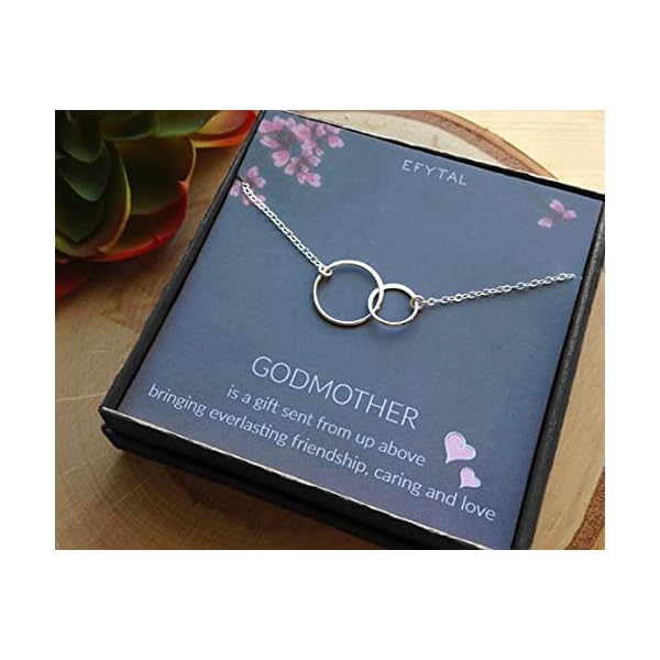EFYTAL Godmother Gifts From Godchild, 925 Sterling Silver Two Circle Necklace, Proposal Gift For Girl, Baptism Gift for Godparent