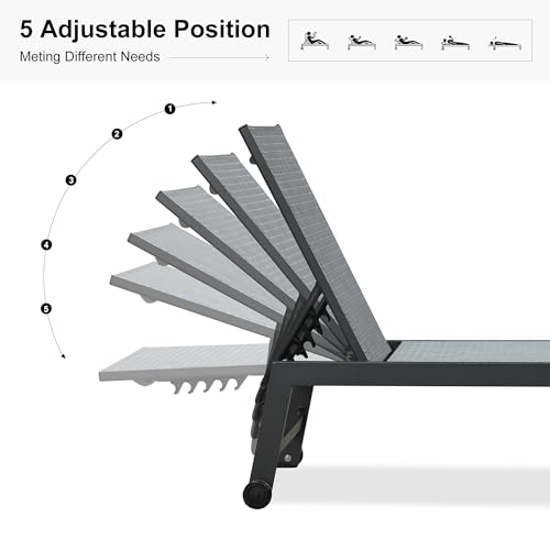 Image of PURPLE LEAF Outdoor Lounge Chairs Set of 4 with Wheels, Textilene Mix Grey | Rustproof Aluminum Frame, 5-Position Reclining Back, All-Weather Durable, Easy-Clean, Side Table Include for outdoor