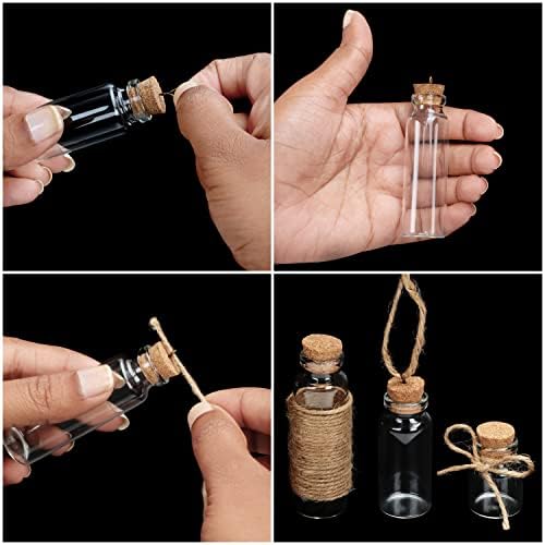 BELLE VOUS Mini Glass Bottles (44 Pack) - 5ml, 10ml & 20ml Clear Wish Jars with Cork Stoppers - 50 Eye Screws & 2 Funnels - Small Storage, DIY Party & Wedding Favours, Home Decoration, Art & Crafts