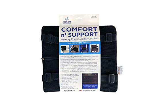 Blue Jay An Elite Healthcare Brand Comfort And Support Memory Foam Lumbar Cushion With Adjustable Straps For Relieves Back Pain And Maintains Posture | Breathable And Washable In Black Color #TOP1