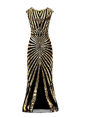 Vestido largo de lentejuelas Charleston Flapper de los años 20, negro/dorado, disfraz de Cleopatra, talla XL Cover