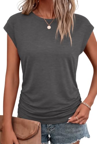 Image of Bliwov Womens Summer Tops Cap Sleeve Crew Neck Casual T Shirts