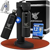 Luckymoose Infinity-S Wassersprudler aus hochwertigem Edelstahl (Black/Black) – inkl. 2x 1,25L Edelstahlflaschen – extra hygienische herausnehmbare Düse – Langlebige CO₂ Sprudelwasser Maschine