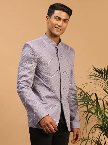 Image of VASTRAMAY Men Mirror Work Jodhpuri Jacket | Viscose Slim Fit Ethnic Wear with Mandarin Collar | Wedding & Festive Indo Western Outfit