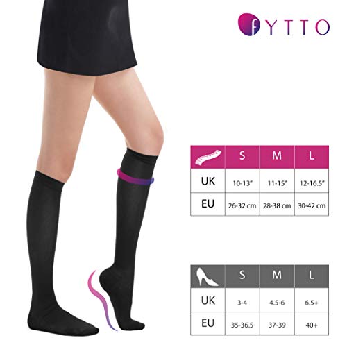 Fytto 1020 Women’s Compression Socks, Opaque 15-20mmHg Hosiery, Flight Stockings – Smooth-Knit Professional Support for Business & Travel, Classic Black, Medium - Thumbnail 3