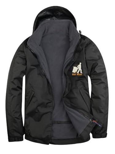 Custom Embroidered Outdoor Jacket with Bin Man Logo, Custom Workwear Uniform with Text, Unisex Outdoor Jacket Black Grey