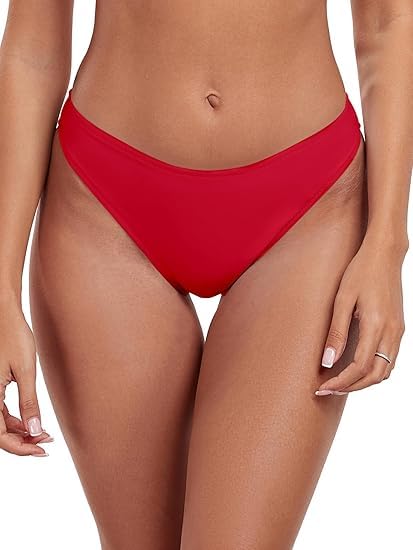 RELLECIGA Bikini de Mujer Braguita de Cintura Media Corte Clásico Parte Inferior de Bañador Rojo S