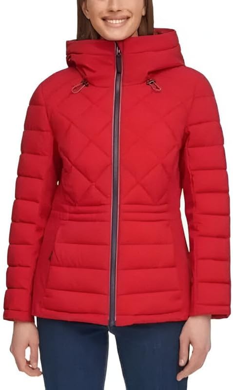Tommy Hilfiger Women's Puffer Lightweight Hooded Stretch Jacket with Drawstring - Image 3