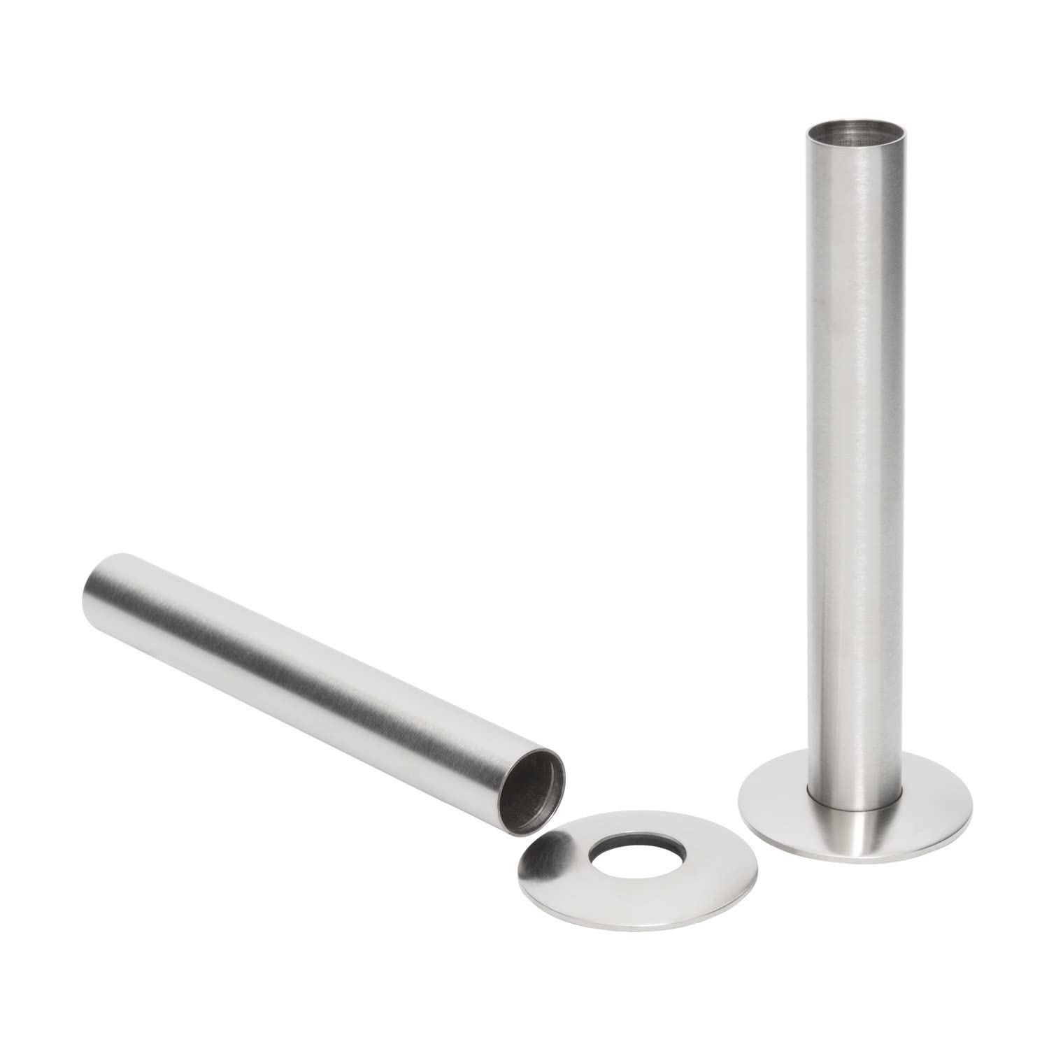 Brushed Nickel Pipe Shrouds & Collars Pair for Radiators & Towel Rails 130mm