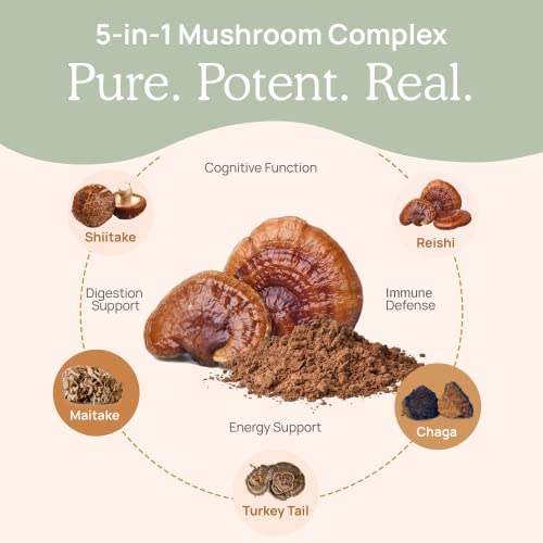 Real Mushrooms 5 Defenders Capsules - Organic Mushroom Extract W/Chaga, Shiitake, Maitake, Turkey Tail, & Reishi - Mushroom Supplement For Brain, Focus, & Immune Support - Vegan, Non-Gmo, 90 Caps #TOP3
