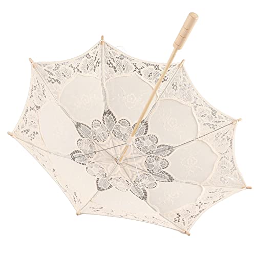 Eujgoov Sombrilla de Encaje Resistente con 8 Varillas, Paraguas Decorativo con de Madera para Accesorios de Decoración de Fotografía de Boda (Grande)