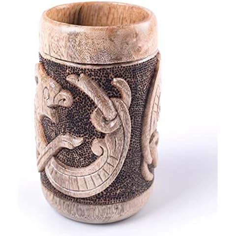 Norse Tradesman Wooden Jörmungandr Cup (350 ml) with Hand Pyrography Woodburning - Viking-Style Drinking Vessel Cover