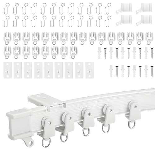 3m Weiß Gebogene Gardinenschiene,Flexible Vorhangschiene mit stummen Rollen,Raumteiler,biegbare Halterung für Duschen Erkerfenster,Privatsphäre und Heimdekoration