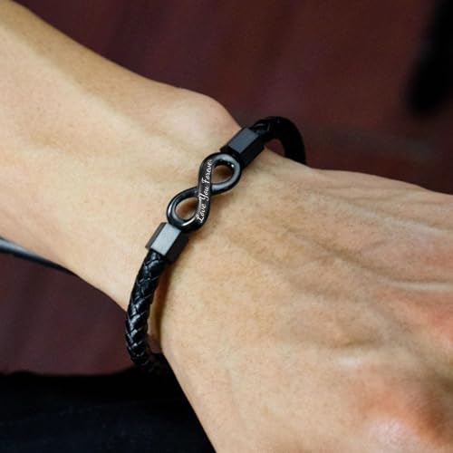 To My Man Infinity Leather Bracelet, Love You Forever and Always Stainless Steel Bracelets Husband Bracelet from Wife Valentine Birthday Christmas Fathers Gifts for Him - Image 3