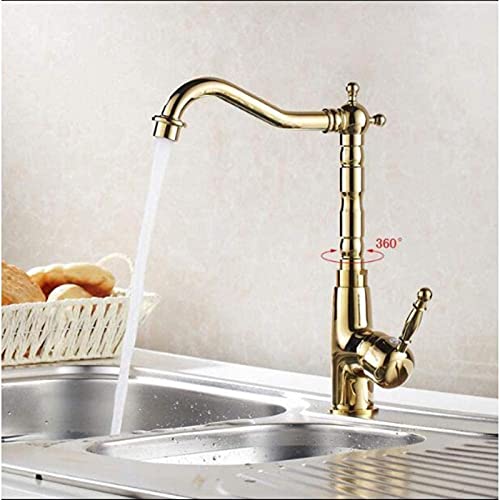 Mitigeur robinet évier laiton or pivotant 360 eau chaude et froide pour vasque - 2
